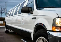 A white stretch limousine closeup photo | NY City Limo