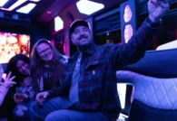 Luxury limousine interior with LED lights and leather seating